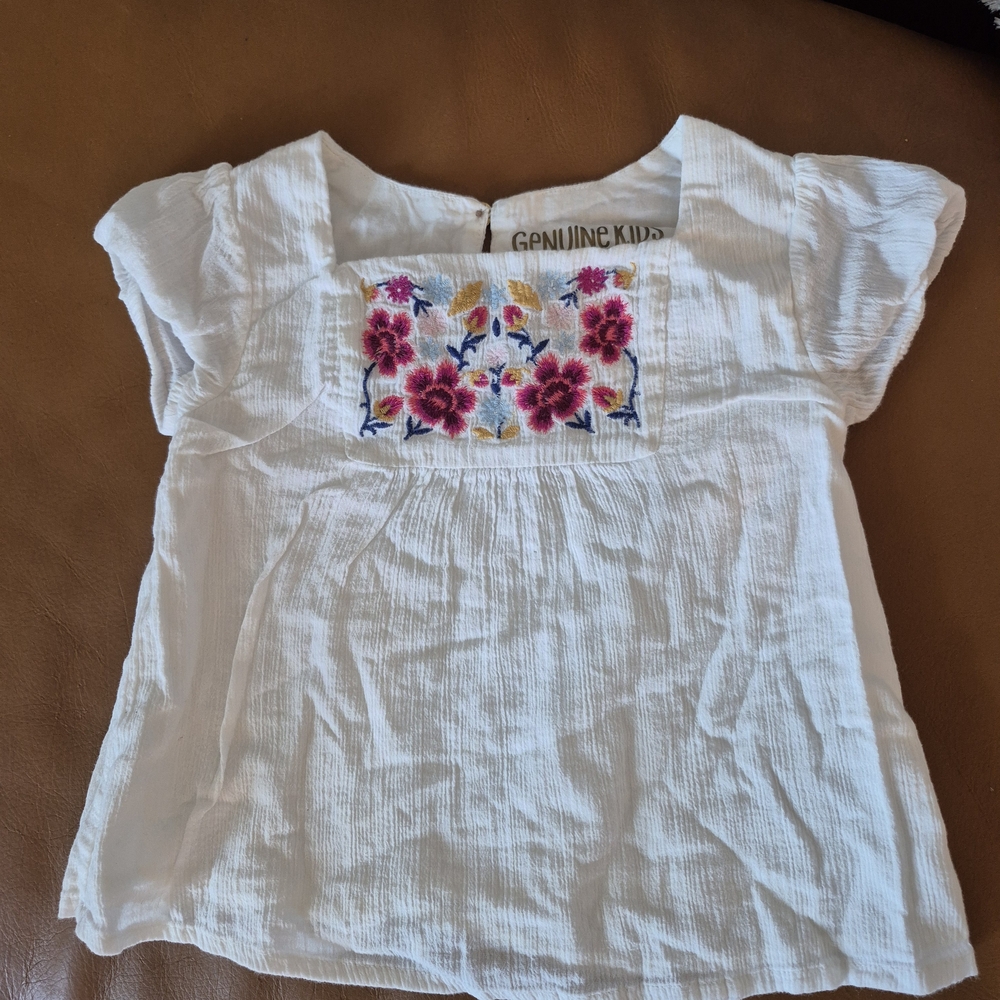 OshKosh B'gosh White Top with Colorful Floral Embroidery
